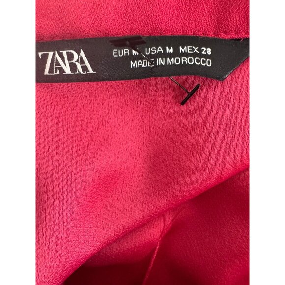 NWOT ZARA M Vintage-Inspired Fuchsia Dress Button Front & Long Sleeves - Picture 2 of 13